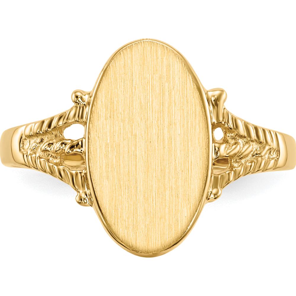 14K Yellow Gold Polished and Brushed Signet Ring with Closed Back - Oval Face 8.5x14.0mm by 0