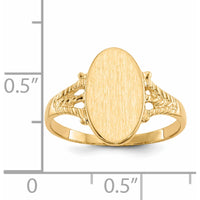 14K Yellow Gold Polished and Brushed Signet Ring with Closed Back - Oval Face 8.5x14.0mm by 0