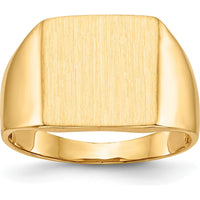 14K Yellow Gold Polished & Brushed Signet Ring with Open Back - 13.0mm x 13.0mm Top, Available in Sizes 8-12 by 0