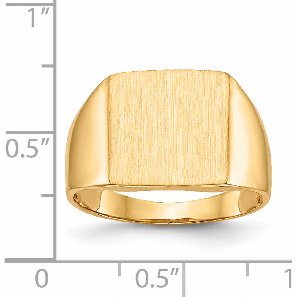 14K Yellow Gold Polished & Brushed Signet Ring with Open Back - 13.0mm x 13.0mm Top, Available in Sizes 8-12 by 0