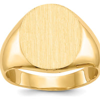14K Yellow Gold Polished and Brushed Signet Ring with Satin Texture - Custom Engravable, Sizeable 12.5x14.0mm by 0