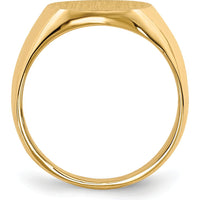 14K Yellow Gold Polished and Brushed Signet Ring with Satin Texture - Custom Engravable, Sizeable 12.5x14.0mm by 0