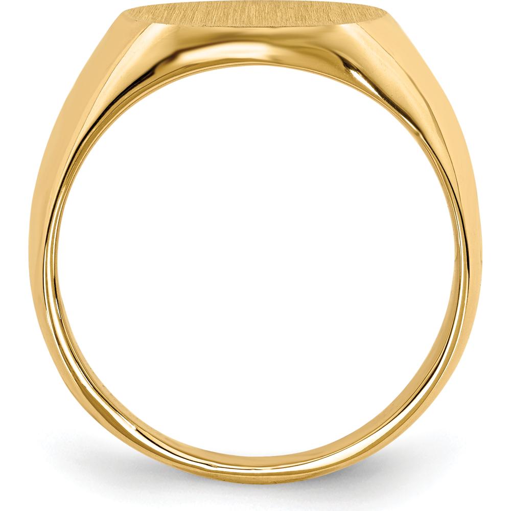 14K Yellow Gold Polished and Brushed Signet Ring with Satin Texture - Custom Engravable, Sizeable 12.5x14.0mm by 0