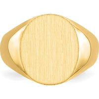 14K Yellow Gold Polished and Brushed Signet Ring with Satin Texture - Custom Engravable, Sizeable 12.5x14.0mm by 0