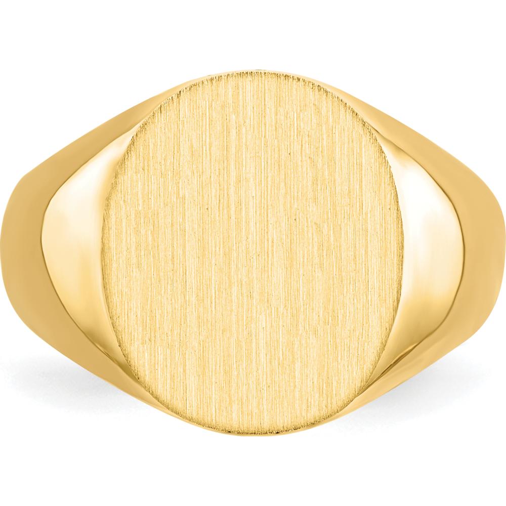 14K Yellow Gold Polished and Brushed Signet Ring with Satin Texture - Custom Engravable, Sizeable 12.5x14.0mm by 0