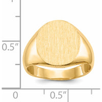 14K Yellow Gold Polished and Brushed Signet Ring with Satin Texture - Custom Engravable, Sizeable 12.5x14.0mm by 0