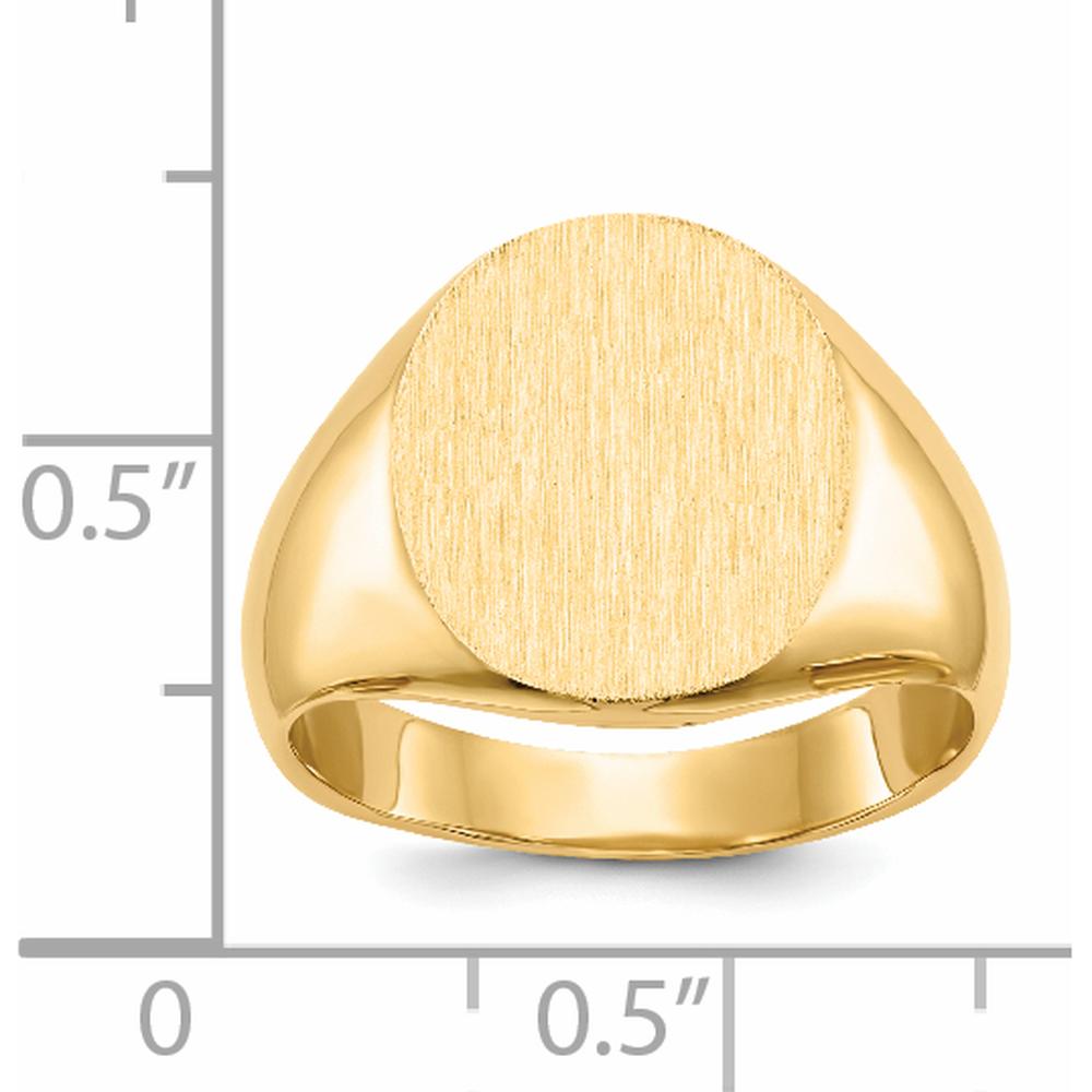 14K Yellow Gold Polished and Brushed Signet Ring with Satin Texture - Custom Engravable, Sizeable 12.5x14.0mm by 0