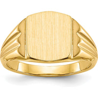 14K Yellow Gold Polished and Brushed Signet Ring with Tapered Band - Engravable, Size 3-7 by 0