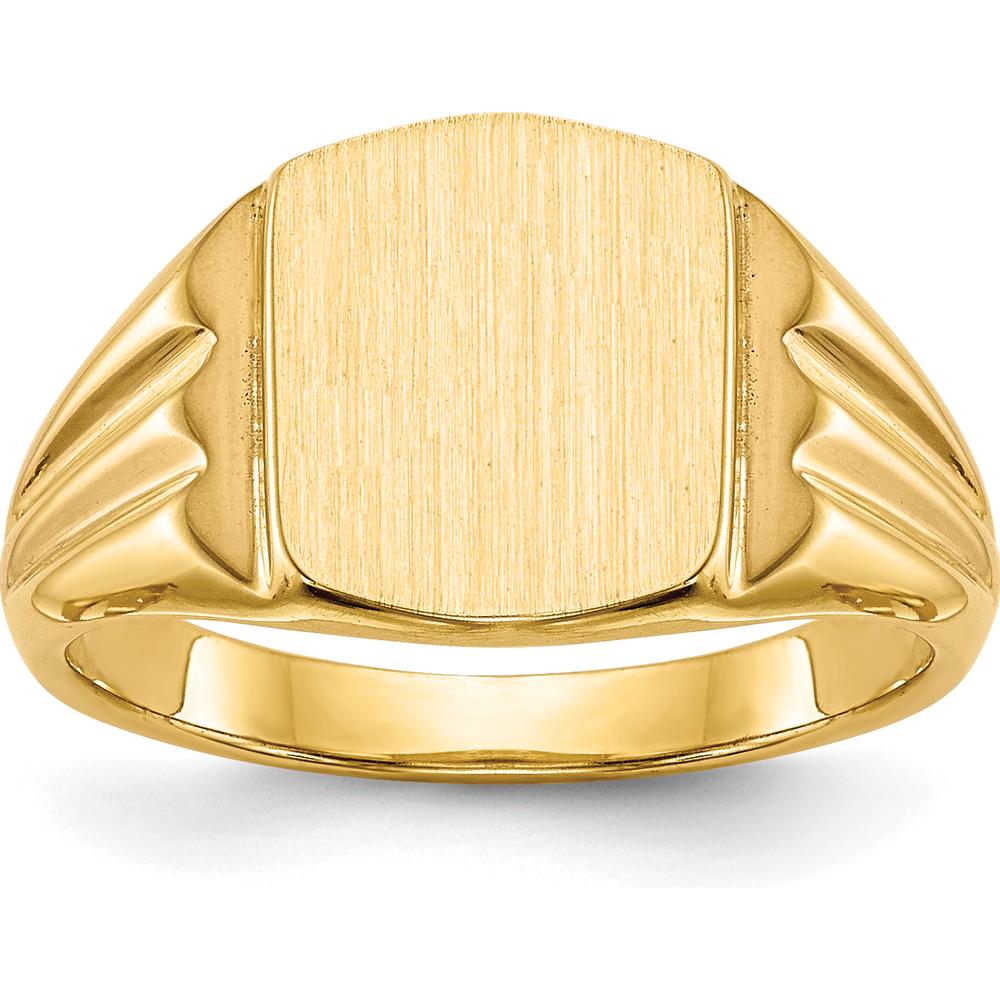 14K Yellow Gold Polished and Brushed Signet Ring with Tapered Band - Engravable, Size 3-7 by 0