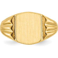 14K Yellow Gold Polished and Brushed Signet Ring with Tapered Band - Engravable, Size 3-7 by 0