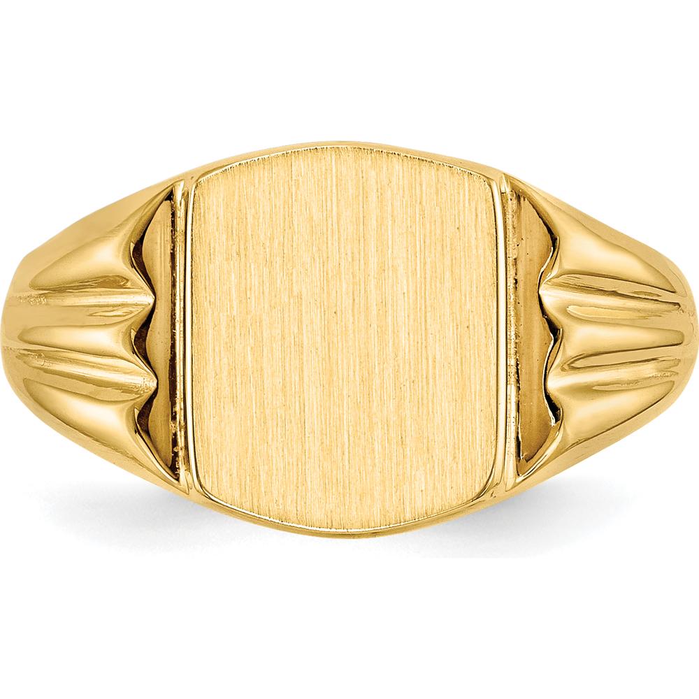 14K Yellow Gold Polished and Brushed Signet Ring with Tapered Band - Engravable, Size 3-7 by 0
