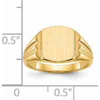 14K Yellow Gold Polished and Brushed Signet Ring with Tapered Band - Engravable, Size 3-7 by 0