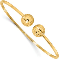 14K Yellow Gold Polished and Diamond-Cut 10mm Ball Flexible Oval Cuff Bangle Bracelet by Oro Pregiato