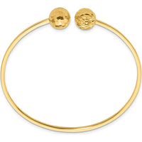 14K Yellow Gold Polished and Diamond-Cut 10mm Ball Flexible Oval Cuff Bangle Bracelet by Oro Pregiato
