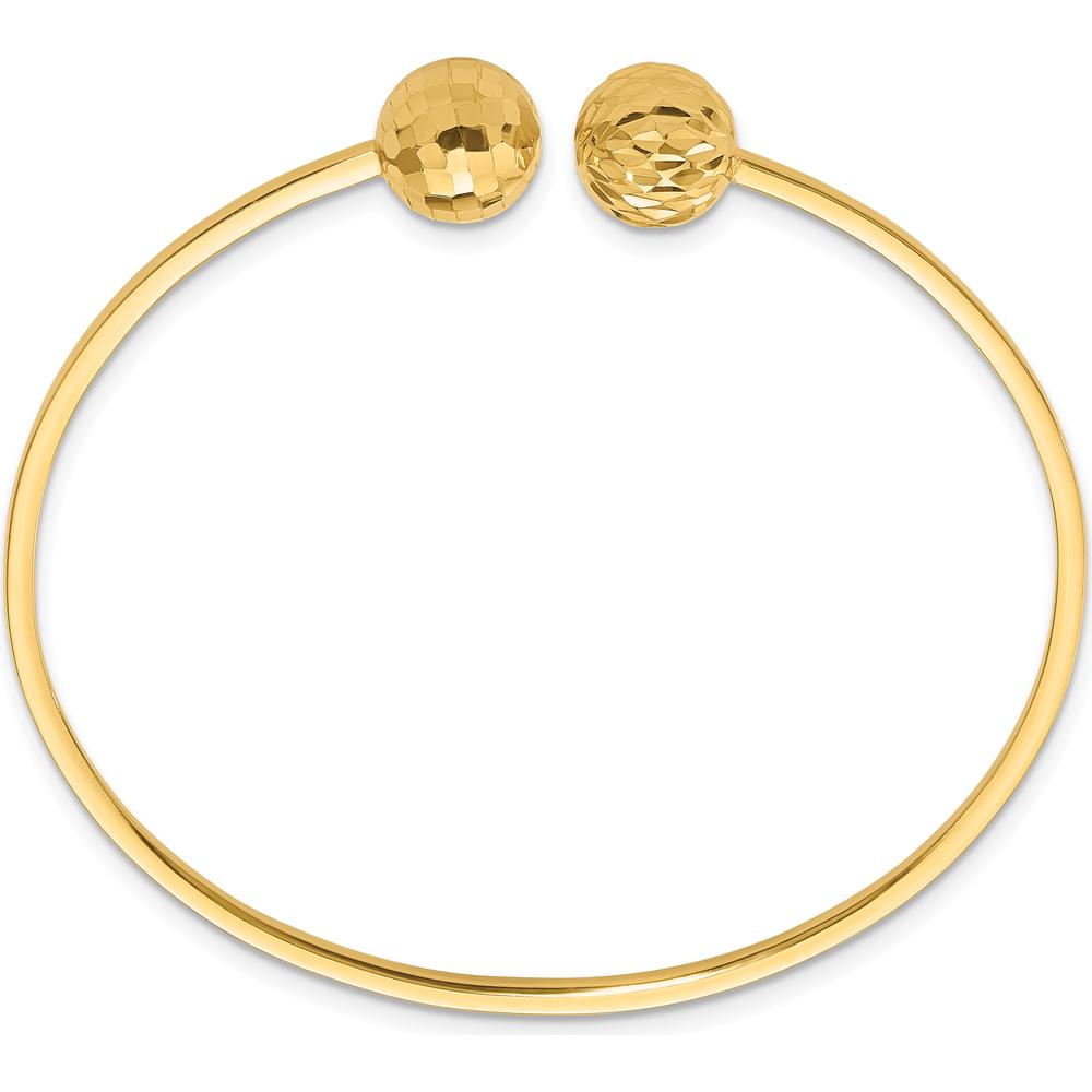 14K Yellow Gold Polished and Diamond-Cut 10mm Ball Flexible Oval Cuff Bangle Bracelet by Oro Pregiato