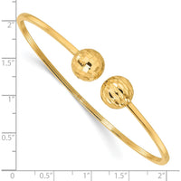 14K Yellow Gold Polished and Diamond-Cut 10mm Ball Flexible Oval Cuff Bangle Bracelet by Oro Pregiato