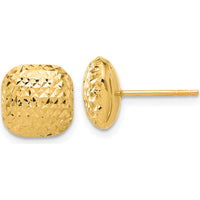 14K Yellow Gold Polished and Diamond-Cut 10mm Puffed Square Button Post Earrings by 0