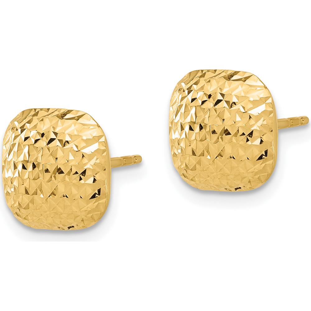14K Yellow Gold Polished and Diamond-Cut 10mm Puffed Square Button Post Earrings by 0