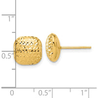 14K Yellow Gold Polished and Diamond-Cut 10mm Puffed Square Button Post Earrings by 0