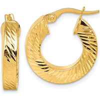 14K Yellow Gold Polished and Diamond-Cut 18mm Round Hoop Earrings - 4mm Thickness by 0