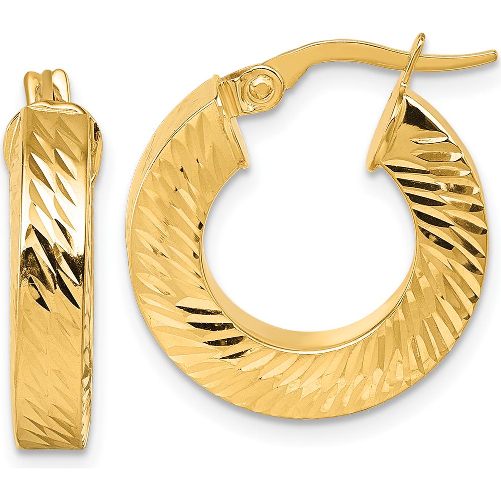 14K Yellow Gold Polished and Diamond-Cut 18mm Round Hoop Earrings - 4mm Thickness by 0