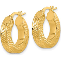 14K Yellow Gold Polished and Diamond-Cut 18mm Round Hoop Earrings - 4mm Thickness by 0
