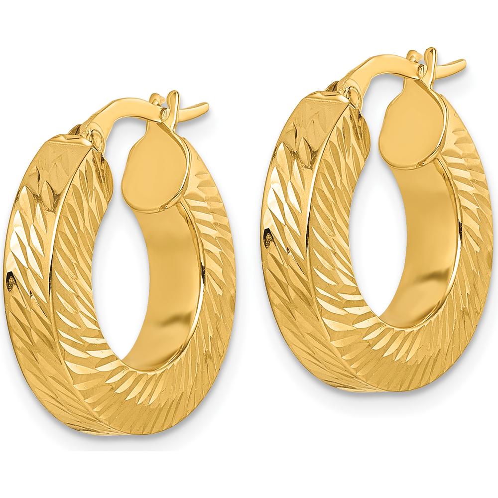 14K Yellow Gold Polished and Diamond-Cut 18mm Round Hoop Earrings - 4mm Thickness by 0