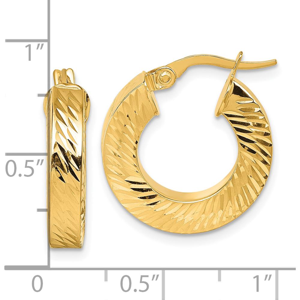 14K Yellow Gold Polished and Diamond-Cut 18mm Round Hoop Earrings - 4mm Thickness by 0