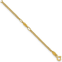 14K Yellow Gold Polished and Diamond-Cut 5-Station Beaded Anklet - 10" Length