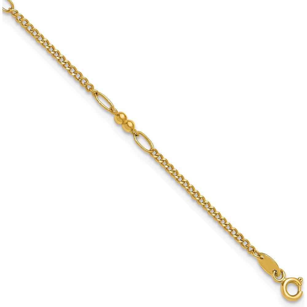 14K Yellow Gold Polished and Diamond-Cut 5-Station Beaded Anklet - 10" Length