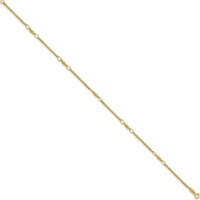14K Yellow Gold Polished and Diamond-Cut 5-Station Beaded Anklet - 10" Length