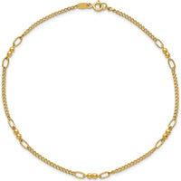 14K Yellow Gold Polished and Diamond-Cut 5-Station Beaded Anklet - 10" Length