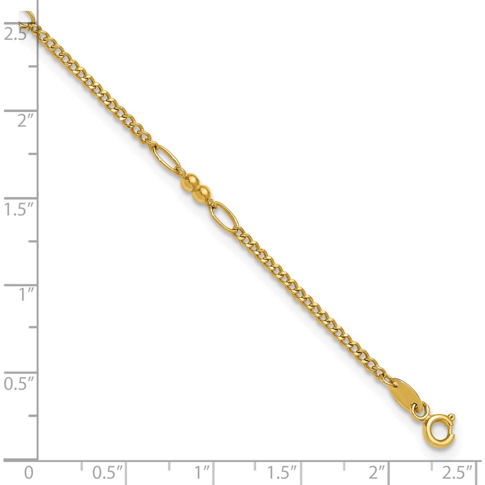 14K Yellow Gold Polished and Diamond-Cut 5-Station Beaded Anklet - 10" Length