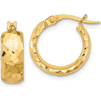 14K Yellow Gold Polished and Diamond-Cut 6mm Hoop Earrings - 17mm Length by 0