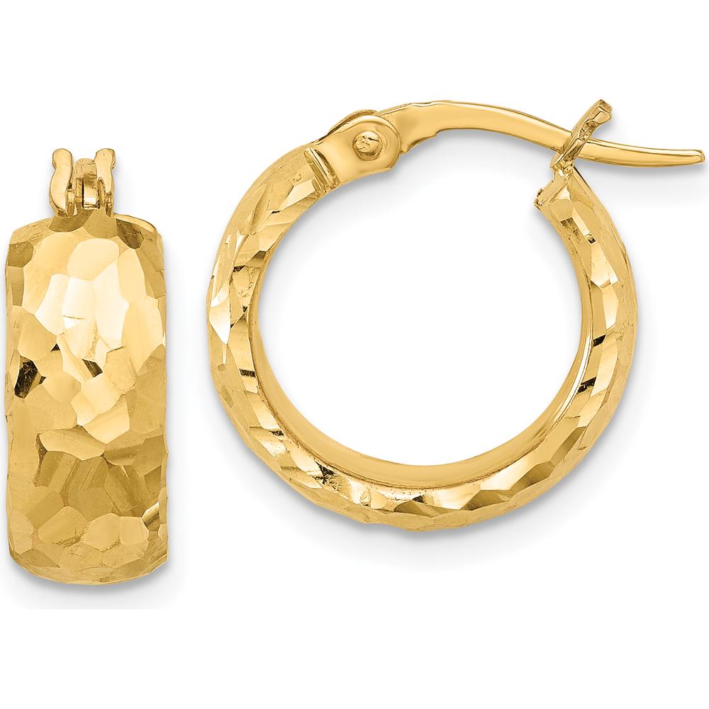 14K Yellow Gold Polished and Diamond-Cut 6mm Hoop Earrings - 17mm Length by 0