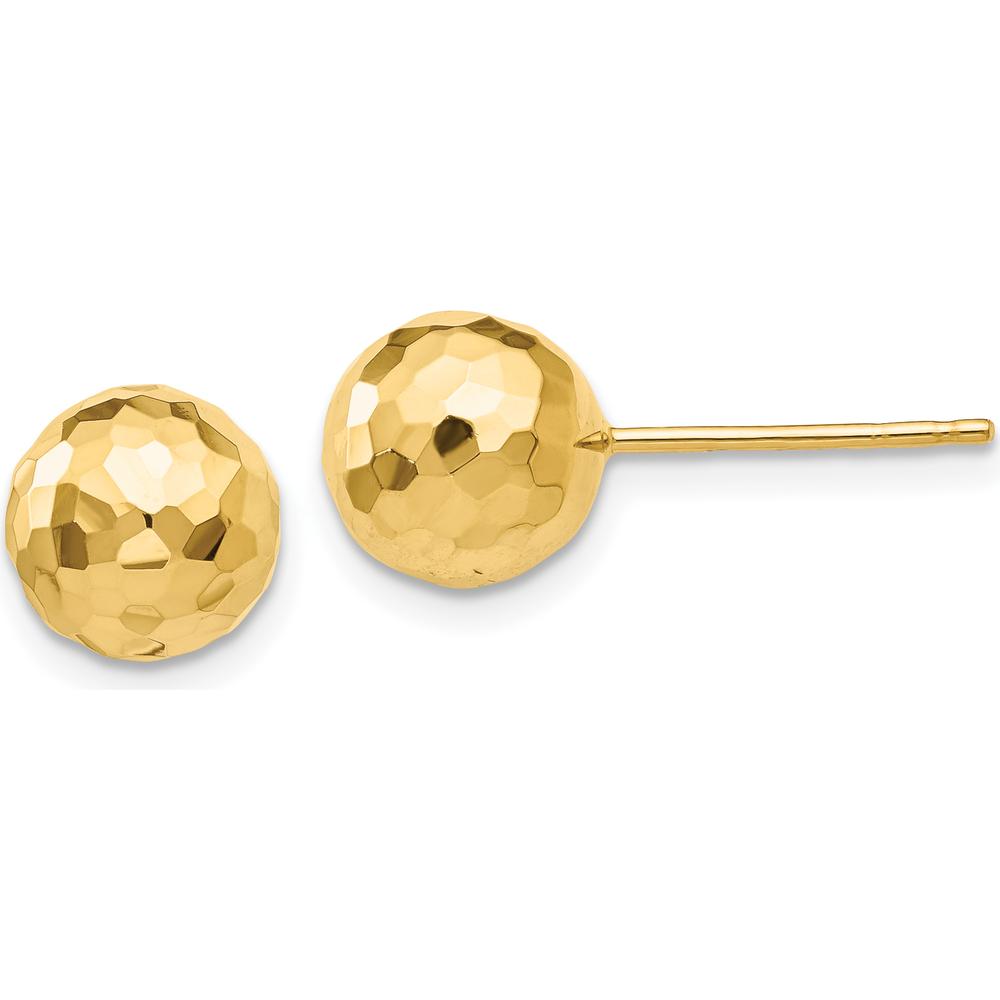 14K Yellow Gold Polished and Diamond-Cut 8mm Ball Post Earrings by Oro Pregiato