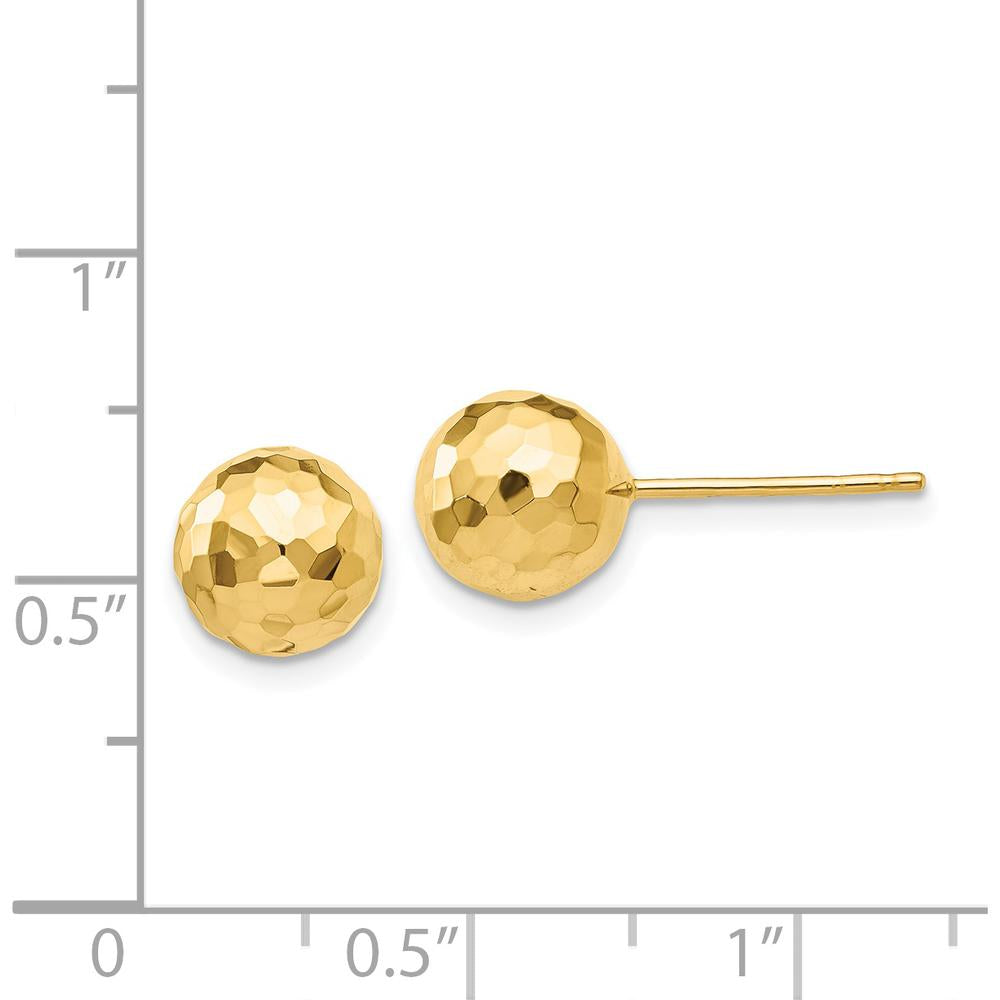 14K Yellow Gold Polished and Diamond-Cut 8mm Ball Post Earrings by Oro Pregiato