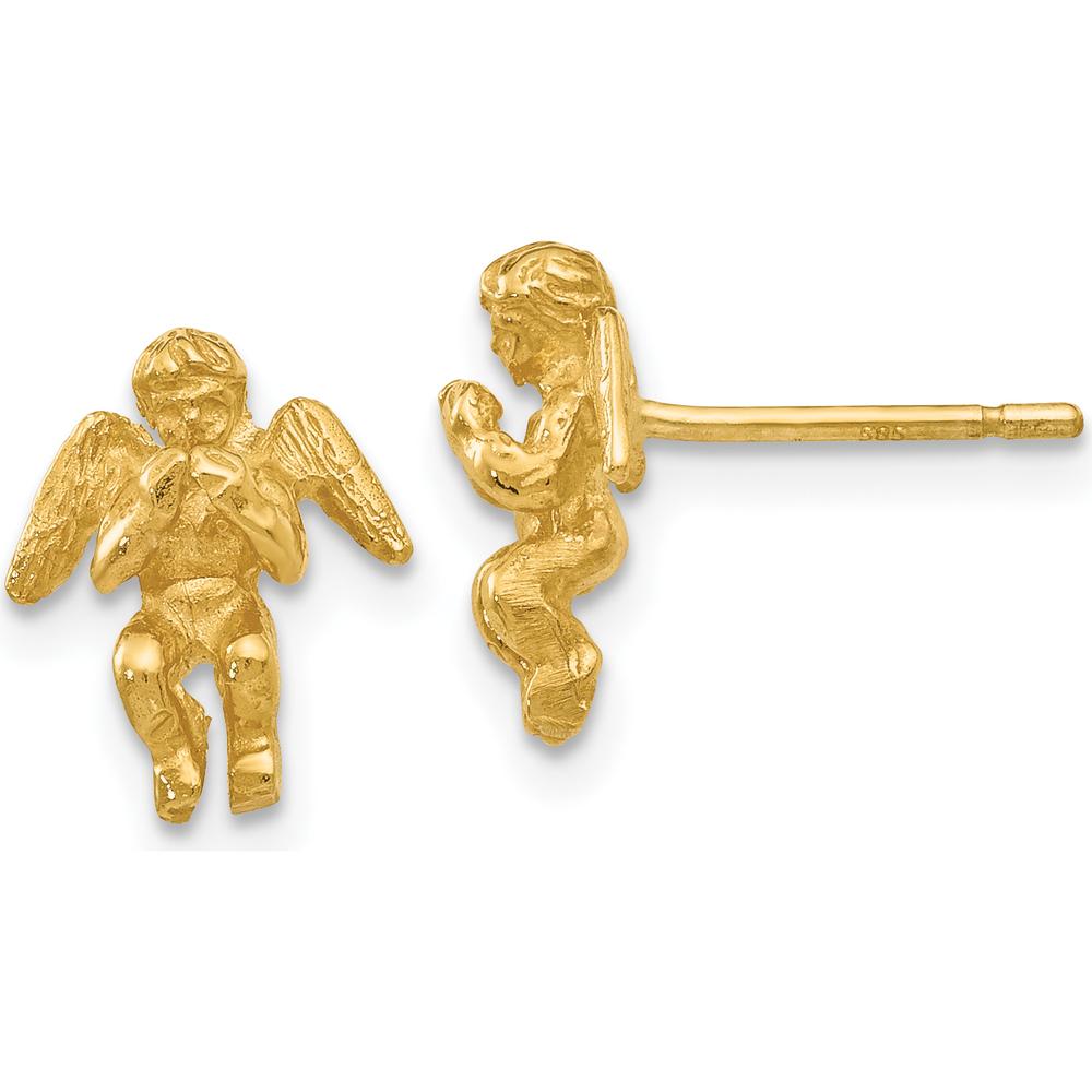 14K Yellow Gold Polished and Diamond-Cut Angel Stud Earrings by 0