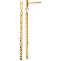 14K Yellow Gold Polished and Diamond-Cut Bar Dangle Earrings - 55mm Length by 0