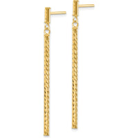 14K Yellow Gold Polished and Diamond-Cut Bar Dangle Earrings - 55mm Length by 0