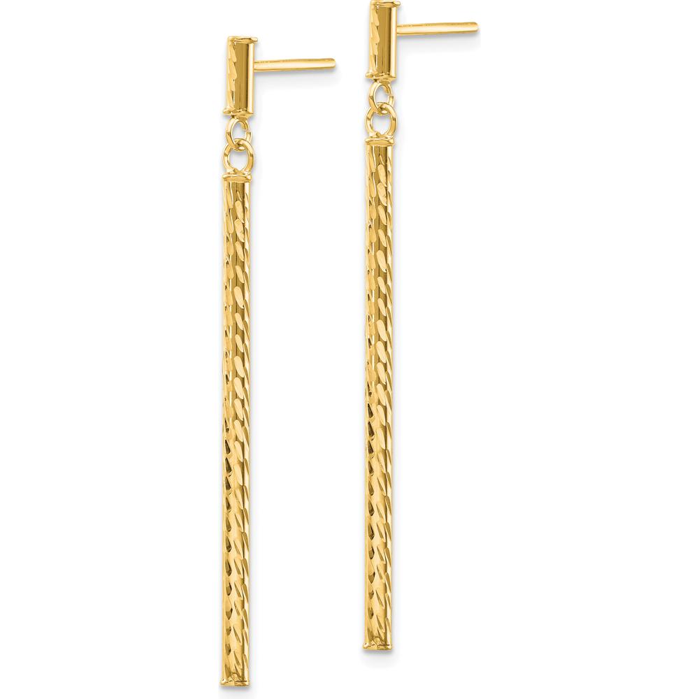14K Yellow Gold Polished and Diamond-Cut Bar Dangle Earrings - 55mm Length by 0