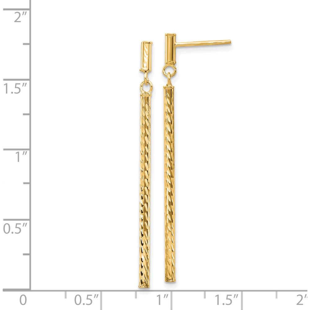 14K Yellow Gold Polished and Diamond-Cut Bar Dangle Earrings - 55mm Length by 0