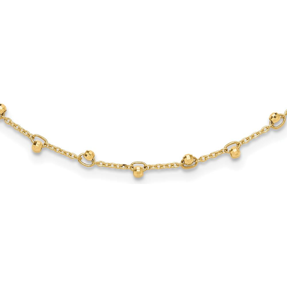 14K Yellow Gold Polished and Diamond-Cut Beaded 16" Necklace with 2" Extender by 0