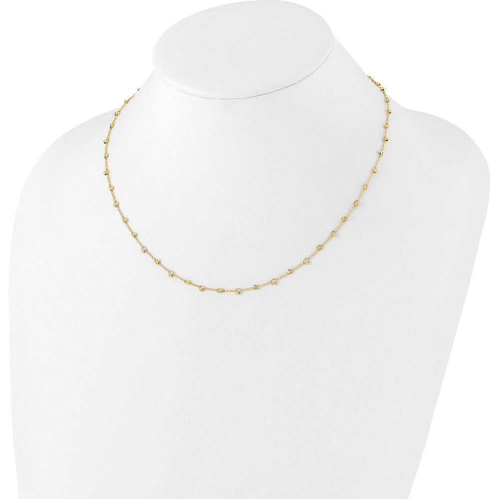 14K Yellow Gold Polished and Diamond-Cut Beaded 16" Necklace with 2" Extender by 0