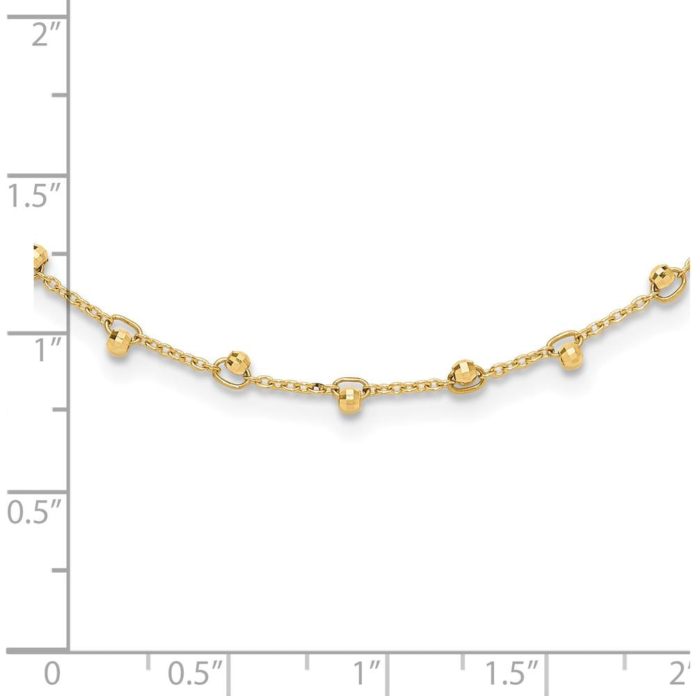 14K Yellow Gold Polished and Diamond-Cut Beaded 16" Necklace with 2" Extender by 0
