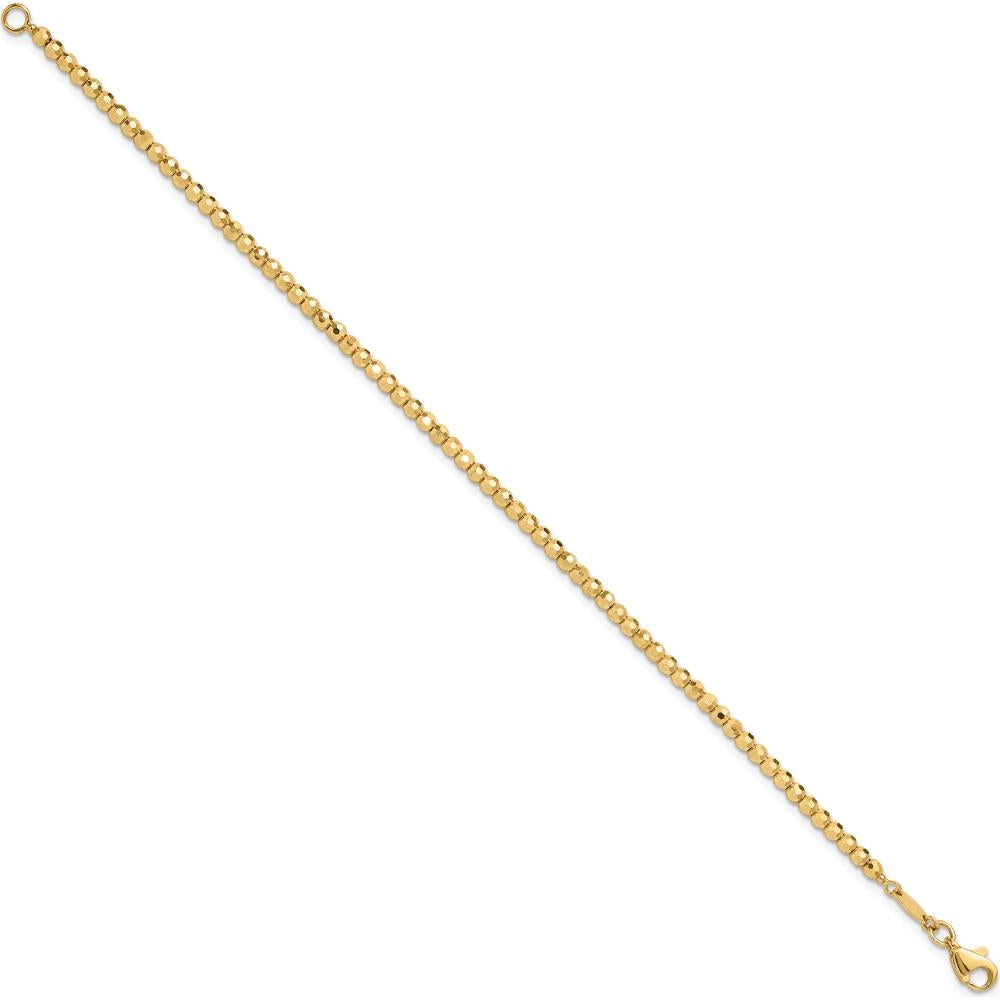 14K Yellow Gold Polished and Diamond-Cut Beaded Bracelet - 7.25" Length by Oro Pregiato