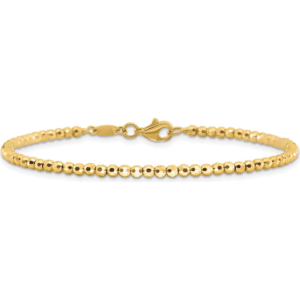 14K Yellow Gold Polished and Diamond-Cut Beaded Bracelet - 7.25" Length by Oro Pregiato