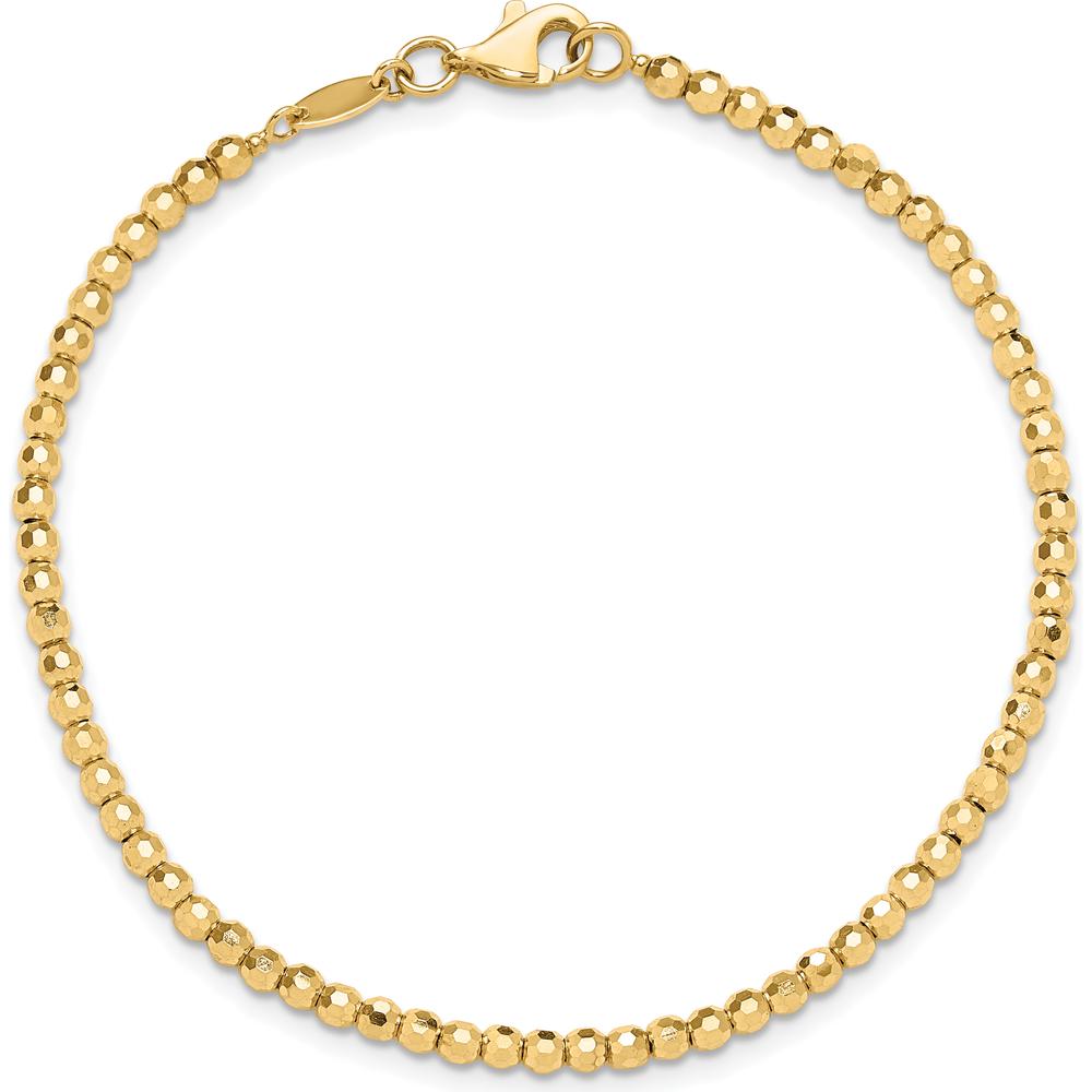 14K Yellow Gold Polished and Diamond-Cut Beaded Bracelet - 7.25" Length by Oro Pregiato