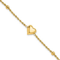 14K Yellow Gold Polished and Diamond-Cut Beaded Puffed Heart Bracelet - 7.75" by Oro Pregiato