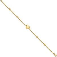 14K Yellow Gold Polished and Diamond-Cut Beaded Puffed Heart Bracelet - 7.75" by Oro Pregiato